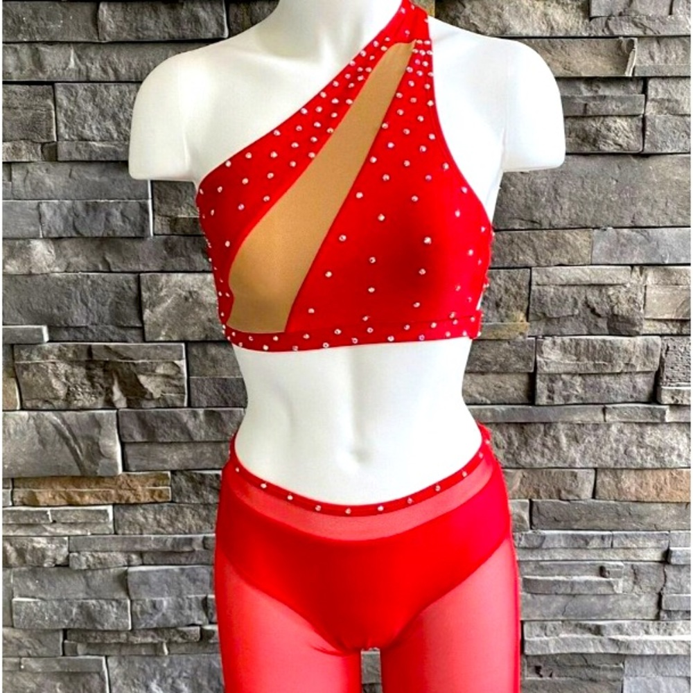 Aa Dancewear Set Red Adult Small Rhinestones Jazz